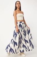 Happiness İstanbul Women's Ecru Navy Blue Patterned Maxi Skirt