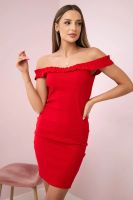 Shoulder dress with ruffles red