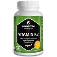 Vitamin K2 hochdosiert & vegan, 200 mcg MK-7 Menaquinon (zertifiziert, All-Trans-Form), 180 Tabletten 6 Monatsvorrat, Made in DE | Vitamaze Sensilab