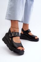 VINCEZA Női fekete ék és platform szandál Eco Leather Triaola anyagból