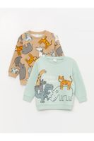 LC Waikiki Crew Neck Long Sleeve Printed Baby Boy Sweatshirt 2 Pack