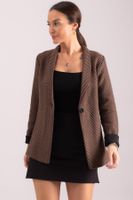 armonika Women's Light Brown Herringbone Pattern Sleeve Fold Single Button Cachet Jacket