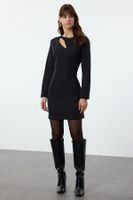 Trendyol Black Body-hugging Window Detailed Mini Woven Dress