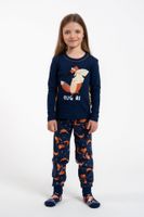 Girl's pyjamas Wasilla, long sleeves, long pants - navy blue/print