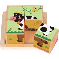 2Kids Toys Wooden Blocks Farm 2 cuburi din lemn 18m+ 4 buc