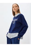 Koton Shirt Collar Sweatshirt Oversize College Printed Raised