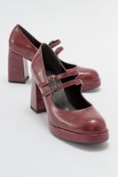 LuviShoes OREAS Women's Claret Red Pattern Heeled Shoes