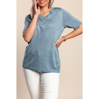 Strick-Kurzarmshirt, Blau