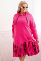 Kesi Włoski Sukienka damska Plus Size bawełniana z kapturem i falbaną różowa
