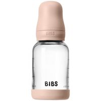 BIBS Baby Glass Bottle Silicone antikolična steklenička s silikonskim ustnikom Blush 120 ml