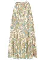 Printed Cotton High Rise Midi Skirt