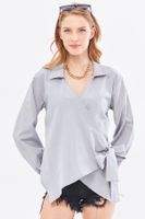 armonika Women's Gray Collar Double Breasted Blouse