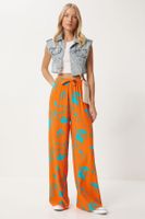 Happiness İstanbul Women's Orange Blue Patterned Flowy Viscose Palazzo Trousers