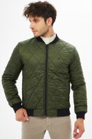 River Club Men's Khaki College Collar Water And Windproof Quilted Patterned Fiber Coat