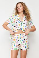 Trendyol Multicolored Heart Piping Detailed Viscose Woven Pajama Set