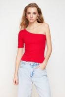 Trendyol Vibrant Red Single Sleeve Fitted/Fitted Cotton Stretch Knitted Blouse