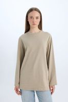 DEFACTO Regular Fit Crew Neck Basic Plain Long Sleeve T-Shirt Tunic