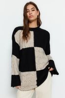 Trendyol Black Openwork/Perforated Color Block Knit Knitwear Sweater