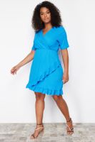 Trendyol Curve Blue Double Breasted Flounce Mini Knitted Dress