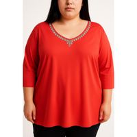 Plus Size Tunika Mit Dekorativem Detail, Rot