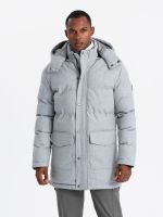 Ombre Warm men's long parka jacket with wool - light grey melange