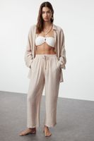 Trendyol Beige Woven Linen Look Shirt and Trousers Set