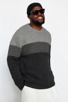 Trendyol Gray Slim Fit Crew Neck Color Block Knitwear Plus Size Sweater