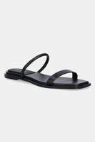 Calvin Klein șlapi de piele FLAT SANDAL SQUARED 2-BAR LTH