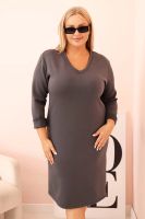 Kesi Włoski Sukienka damska Plus Size masełkowa z dekoltem V i rękawem grafitowa