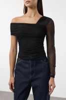 Trendyol Black Asymmetric Collar Body-Smoothing Flexible Knitted Blouse