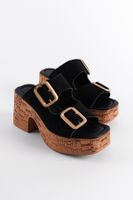 Capone Outfitters Women's Cork Platform Sold Double Strap Buckle Slippers