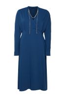 Trendyol Curve Navy Blue Double Breasted Collar Chain Accessory Stylish Midi Woven Dress