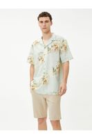 Koton Short Sleeve Shirt Turn-down Collar Tiger Printed Cotton