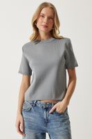 Happiness İstanbul Women's Gray Short Sleeve Knitwear Blouse