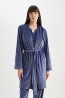 DEFACTO Fall in Love Wrap Collar Velour Long Sleeve Dressing Gown