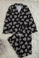 Trendyol Black 100% Cotton Leopard Heart Knitted Pajama Set