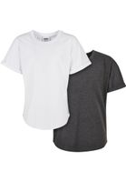 Boys Long Shaped Turnup Tee 2-Pack Charcoal+White