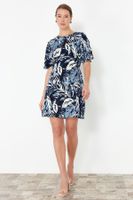 Trendyol Blue Tropical Floral A-line Viscose Mini Woven Dress