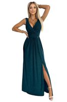 Long brocade dress with a neckline and slit Numoco