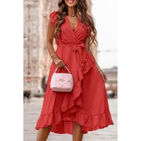 Midikleid Mit Tupfenprint, Rot