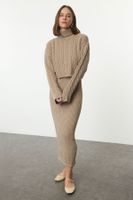 Trendyol Mink Midi Knitted Sweater-Dress Set