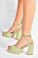 Fox Shoes Green Patent Leather Thick Platform Heels Women's Shoes