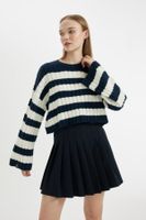 DEFACTO Regular Fit Striped Crew Neck Crop Knitwear Sweater