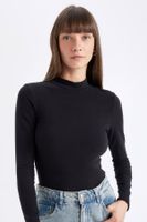 DEFACTO Black Slim Fit Slim Fit Half Turtleneck Casual Basic Plain Long Sleeve T-Shirt