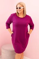 Kesi Włoski Dámská sukni Plus Size z bavlnou s jednoduchým střihem a rukávem 3/4 švestková