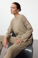 Trendyol Beige Basic Crew Neck Knitwear Bottom-Top Set