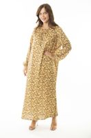 Şans Women's Plus Size Saffron Collar Gathered And Elastic Elastic Detail Long Dress