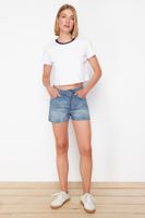 Trendyol Blue Waist Detailed High Waist Denim Shorts