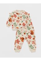 LC Waikiki Crew Neck Long Sleeve Patterned Baby Girl Sweatshirt and Pants 2-Pair Set