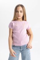 DEFACTO Girl Slim Fit Crew Neck Corduroy Basic Short Sleeve T-Shirt